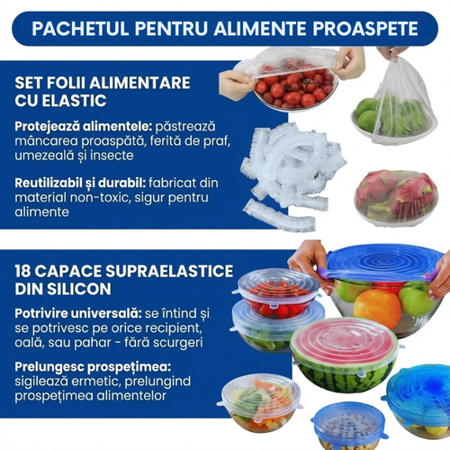 Pachetul Practic pentru Alimente: Folii Alimentare + Capace Supraelastice