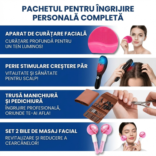 Pachetul de Îngrijire Completă: Curățare Ten + Păr + Unghii + Bile de Masaj Facial